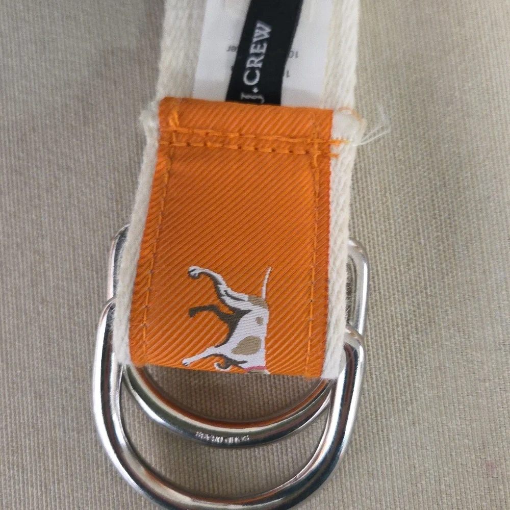 J. Crew Orange and Cream Belt with Silver D-Ring Smalll/Med Dog Theme - Picture 2 of 5